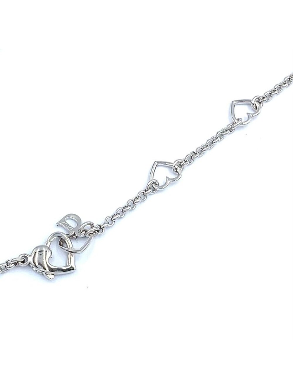 ★SOLD★ Dior Logo Heart Metal Line Stone Silver Necklace - Picture 7 of 12